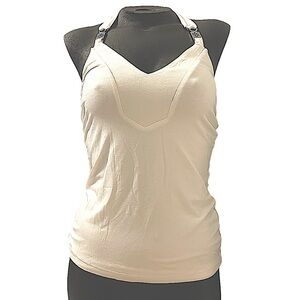 White House Black Market XS NWT White Halter Top with Silver Hardware